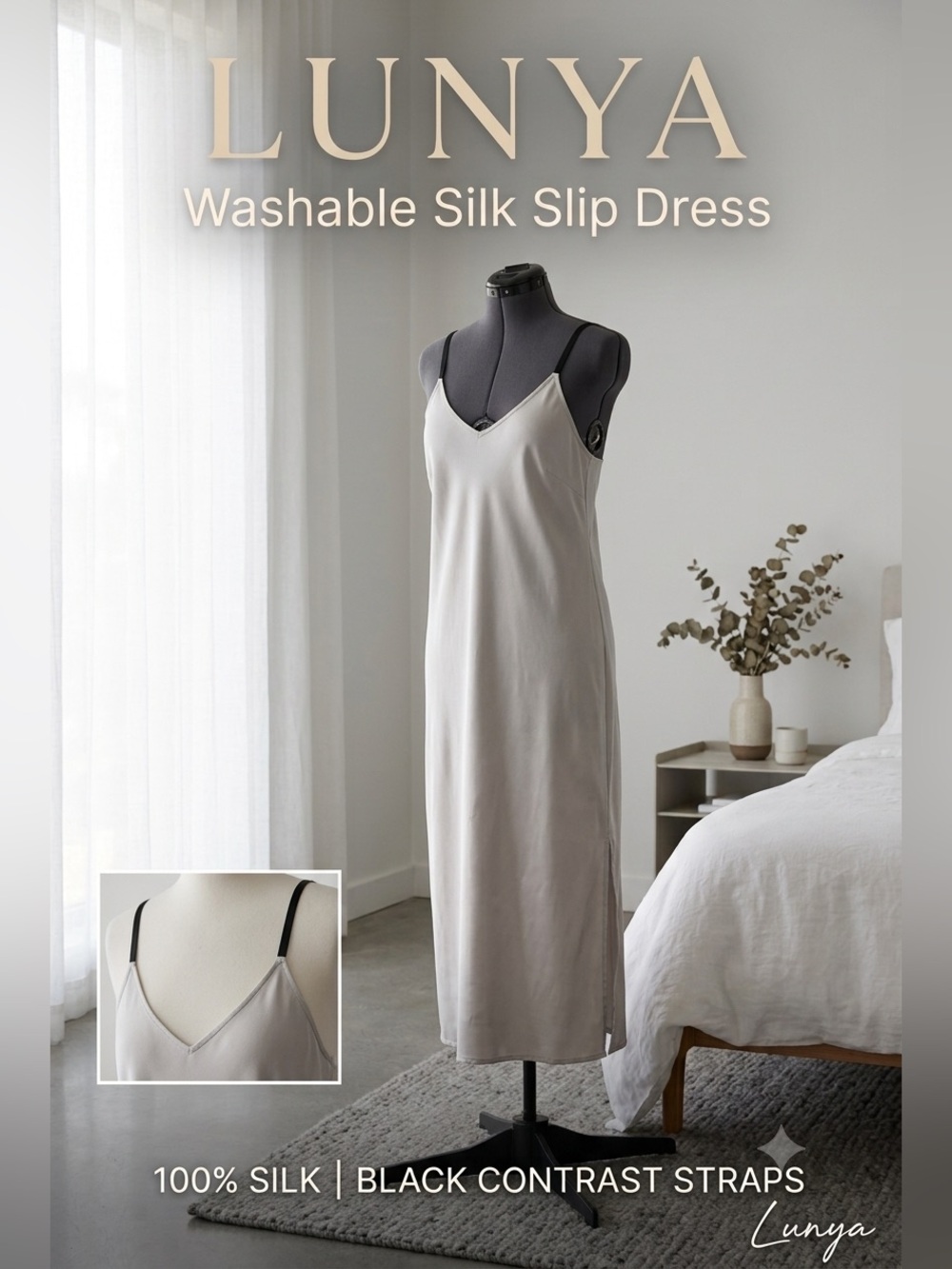 LUNYA 100% Washable Silk Cami Slip Dress Nightgown M